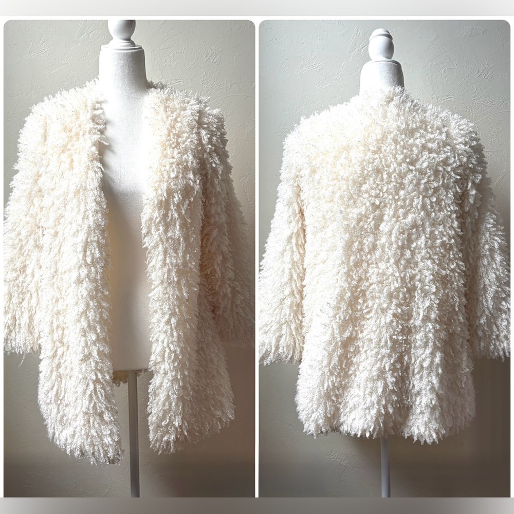 Vertigo Cream Shaggy Eyelash Knit Cardigan Jacket Small